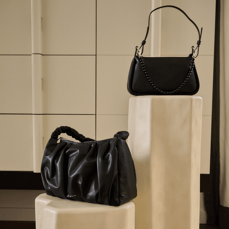 Plissé Skulderveske Sort