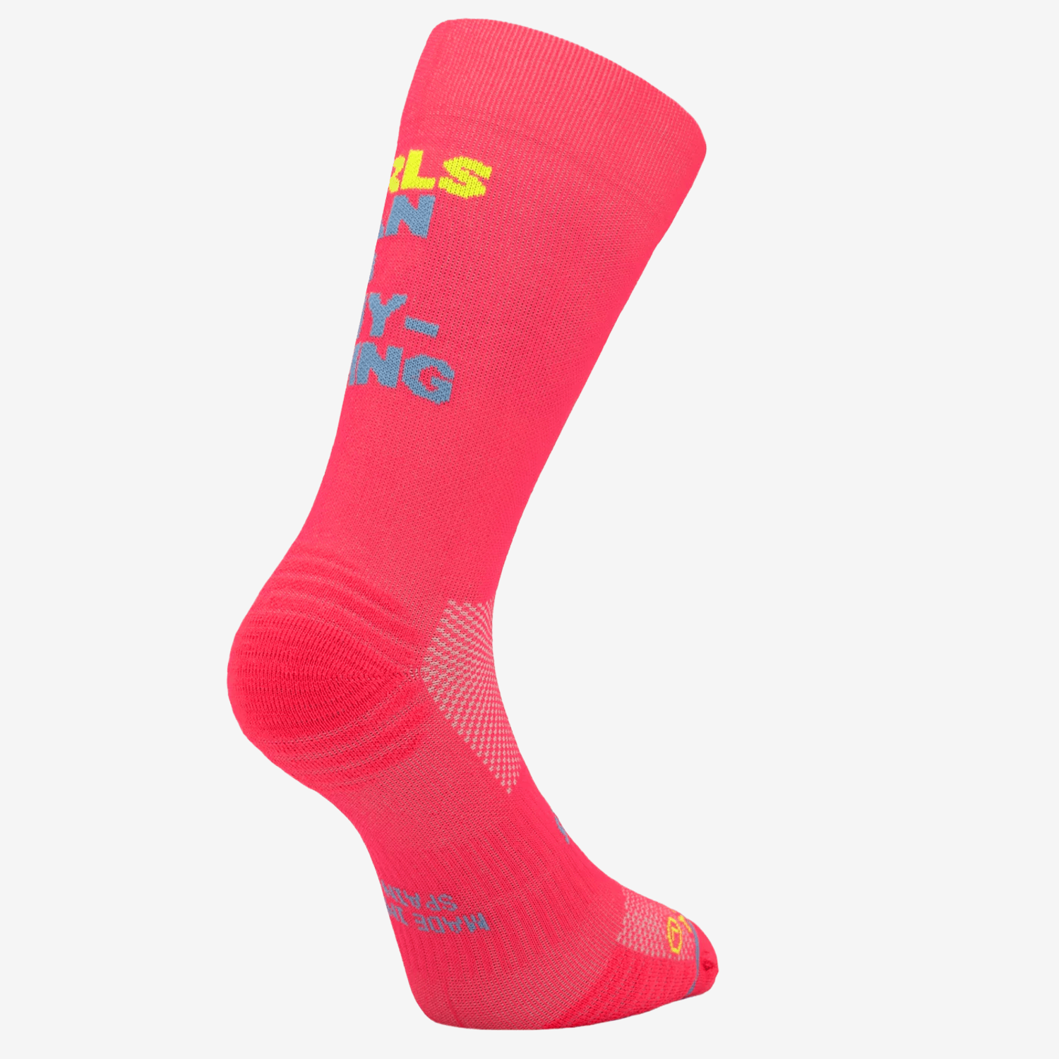 Neon rosa Girls Can Do Anything-løpesokker med kompresjon, COOLMAX® og statement-stil. Teknisk komfort, tydelig attitude.